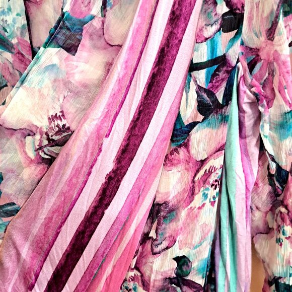 Soft Surroundings PXL Multicolor Flyaway Long Sleeve Cardigan Floral w/Stripes - Picture 6 of 10